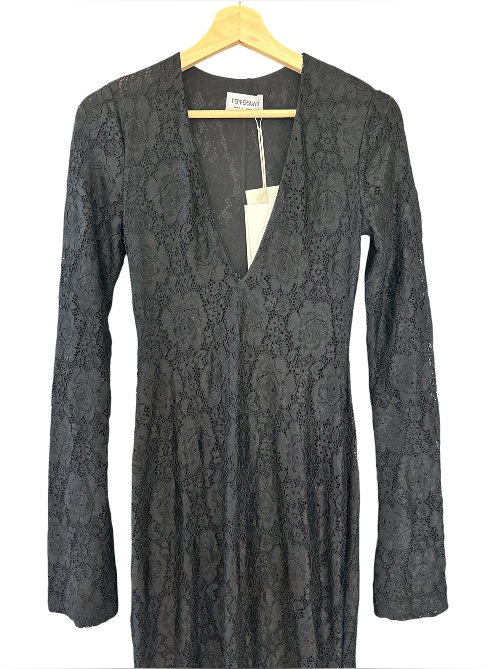 NWT Peppermayo Astoria Long Sleeve Lace Maxi Dress Black - Picture 6 of 14